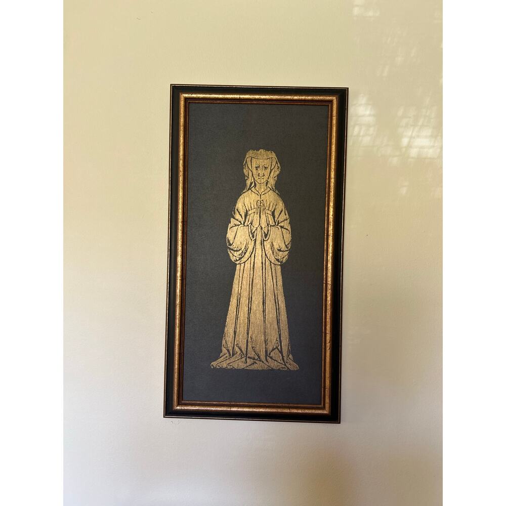Decorative Medieval  Rubbing Framed Art – Praying Lady Effigy